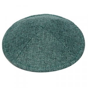 Green-Turquoise Linen Flat Kippah - Small Stitch Weave
