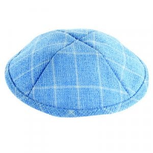 Light Blue and White Cotton Fabric Kippah – Checkered Design