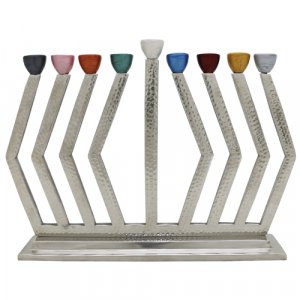 Chanukah Menorah with Colorful cups – Hammered Aluminum