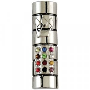 Nickel Plated Rounded Car Mezuzah - Colorful Breastplate Design