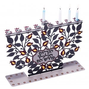 Dorit Judaica Laser Cut Chanukah Menorah with Pomegranates - For Candles