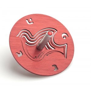 Adi Sidler Brushed Aluminum Chanukah Dreidel, Dove of Peace - Red