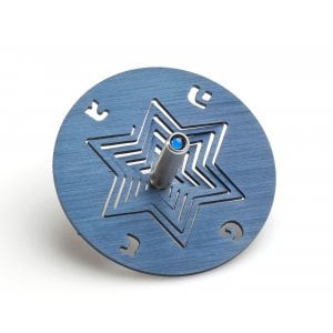 Adi Sidler Anodized Aluminum Chanukah Dreidel and Stand, Star of David - Blue