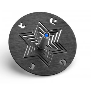 Adi Sidler Anodized Aluminum Chanukah Dreidel and Stand, Star of David - Black