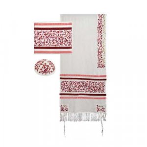 Yair Emanuel Embroidered Silk Cotton Tallit, Matriarchs Trees and Birds – Maroon