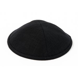 Black-Gray Linen Kippah with Light Checkered Design – Hidden Clip Inside