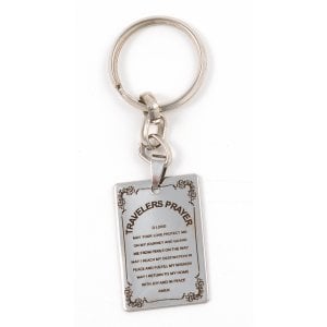 Stainless Steel Dog Tag Key Ring - English Travelers Prayer