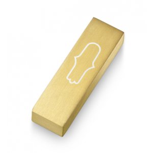 Adi Sidler Anodized Aluminum Car Mezuzah, Engraved Hamsa - Gold