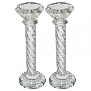 Crystal Glass Candlesticks with Spiral Crushed Glass Design