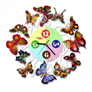 David Gerstein Wall Clock, Frame of Colorful Revolving Butterflies
