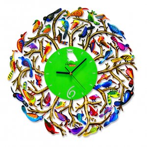 David Gerstein Wall Clock - Frame of Flock of Birds and Cutout Owl
