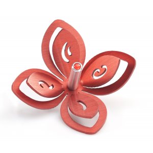 Adi Sidler Anodized Aluminum Chanukah Dreidel Flower Design - Red