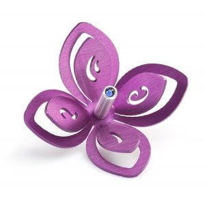 Adi Sidler Anodized Aluminum Chanukah Dreidel, Flower Design - Purple