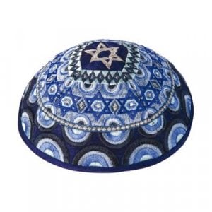 Yair Emanuel Embroidered Kippah, Stars of David – Blue