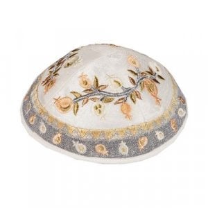 Yair Emanuel Embroidered Kippah, Pomegranate Design - Gold and Silver