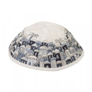 Yair Emanuel Kippah - Embroidered Jerusalem Vistas - Black and Gray