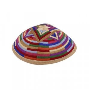 Yair Emanuel Embroidered Kippah, Large Star of David and Circular Bands - Multicolored