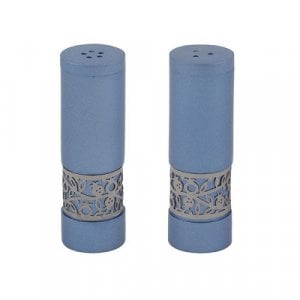 Yair Emanuel Aluminum Salt and Pepper Set with Ornate Pomegranate Band - Blue