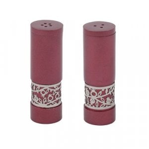 Yair Emanuel Aluminum Salt and Pepper Set with Pomegranates Band - Maroon