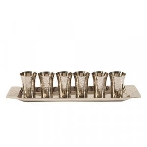 Yair Emanuel Six Hammered Nickel Kiddush Cups and Tray - Silver