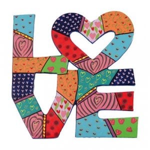 Yair Emanuel Hand Painted Metal Wall Hanging, Heart Image and "Love" – Colorful