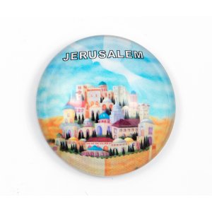 Rounded Glass Magnet - View of Jerusalem