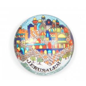 Rounded Glass Magnet - Jerusalem View