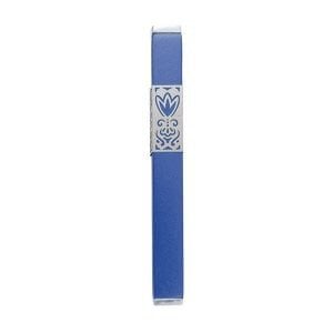 Yair Emanuel Anodized Aluminum Mezuzah Case, Decorative Cutout Flower - Blue