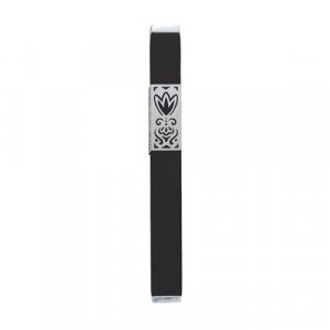 Yair Emanuel Anodized Aluminum Mezuzah Case, Decorative Cutout Flower - Black