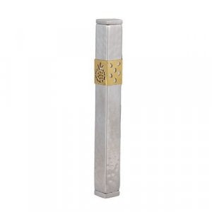 Yair Emanuel Stainless Steel Mezuzah Case Cutout Pomegranates - Silver and Gold