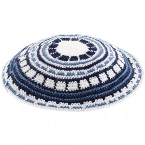 DMC Knitted Kippah with Blue and White Design