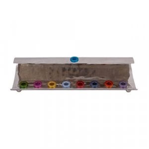 Yair Emanuel Hammered Aluminum Hanukkah Menorah Wave Design - Multicolor