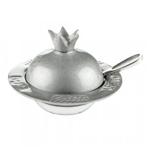 Sparkling Pomegranate-shaped Honey Dish with Lid and Spoon - Silver Gray