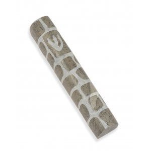Jerusalem Stone Mezuzah Case with Western Wall Image, Gray and White - 4.3"