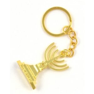 Gold Key Chain with Seven Branch Menorah and Star of David