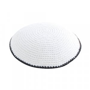 White with Gray Border Knitted Kippah