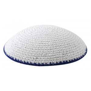 White with Blue Border Knitted Kippah