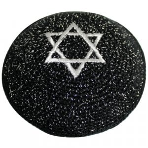 Black Knitted Kippah with Silver Star of David