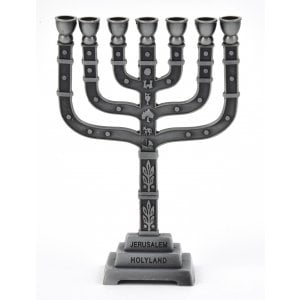 Small Seven Branch Pewter Menorah, 12 Tribes Design - Choice: 7" or 4.5" Height