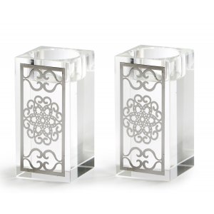 Crystal Candlesticks with Metal Design Overlay - Flowers