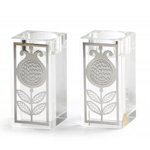 Crystal Candlesticks with Metal Design Overlay - Pomegranates