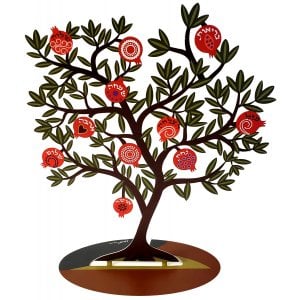 Dorit Judaica Colorful Free-Standing Pomegranate Tree of Blessings - Hebrew