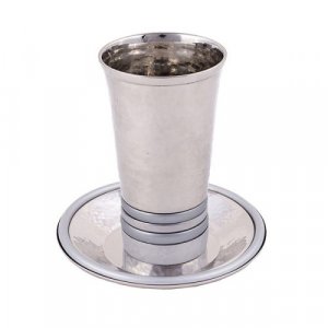 Yair Emanuel Hammered Kiddush Cup and Saucer with Rings - Silver