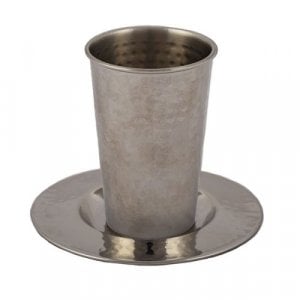 Yair Emanuel Stainless Steel Kiddush Cup and Saucer - Hammered