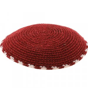 Red DMC Knitted Kippah with White and Red Border