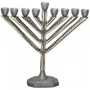 Chabad Lubavitch Hammered Aluminum Chanukah Menorah - Glittering Gray