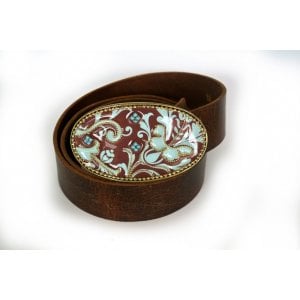 Belt with Maroon and Blue Paisley Buckle by Iris Design