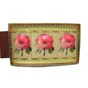 Woman's Belt with Pink Roses Design Buckle by Iris Design