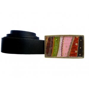 Woman's Belt with Stripe Pop Art Design Buckle by Iris Design