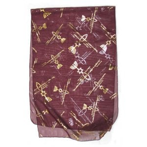 Burgundy Woman's Head Covering Scarf - Fish design
